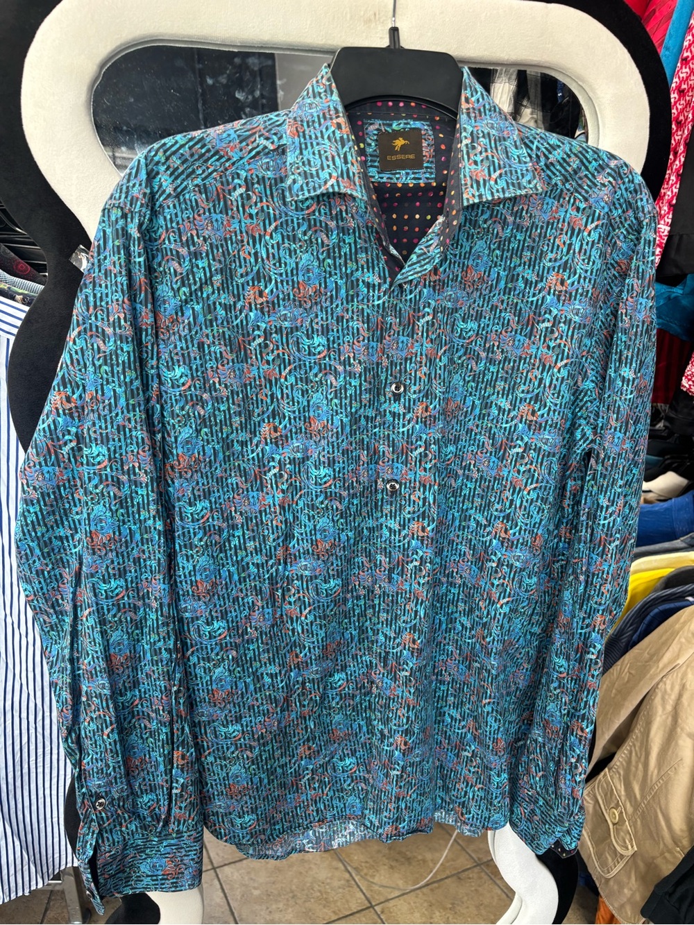 ESSERE Casual Teal Patterned Men's Button-Down Shirt